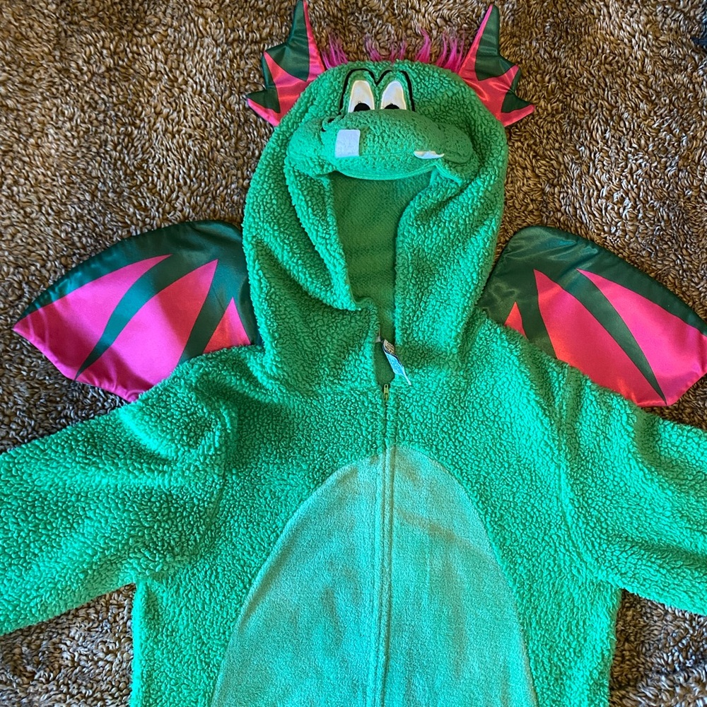 Men’s / Adult Green Dragon Costume Hoodie with Pink Wing Accents Onesie